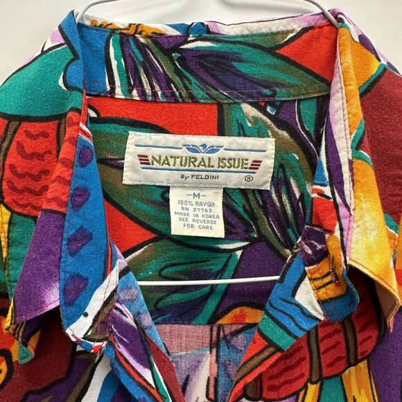 Vintage 80s-90s Natural Issue Rayon Shirt M Tropical Abstract - Picture 3 of 7